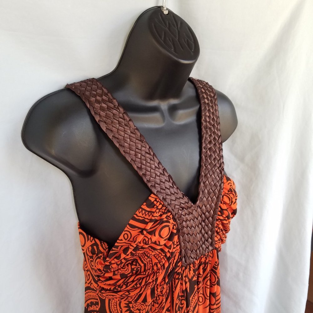 NWT Bisou Bisou Size 14 Orange Brown Sleeveless Full Length Dress